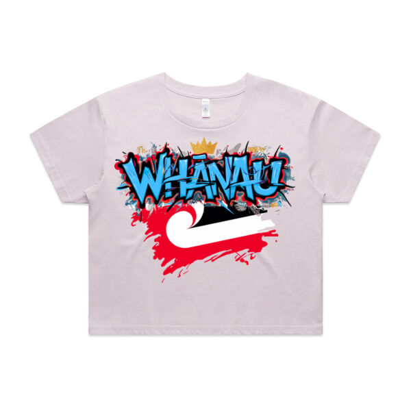 WHANAU GRAPHIC WOMENS CROP TEE Blue Thumbnail