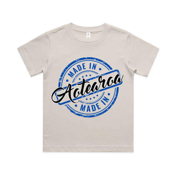 MADE IN AOTEAROA KIDS TEE blue print. Thumbnail